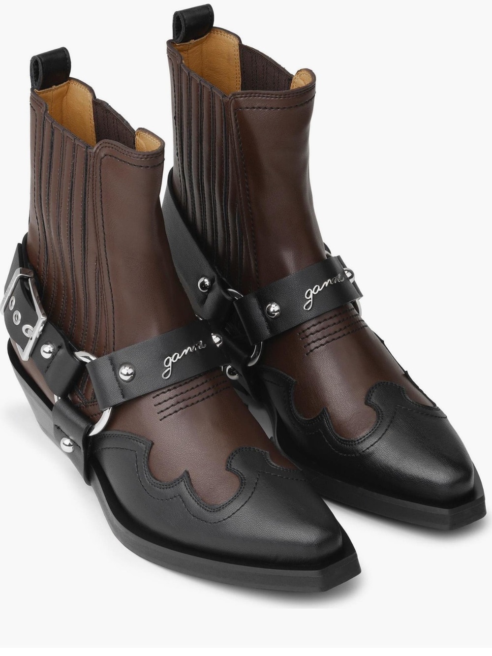 Ganni Fitted Chelsea Western Bicolor Boots